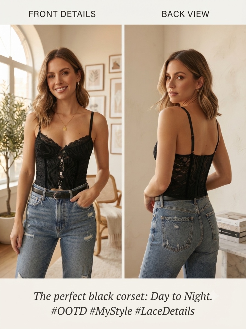 I. AM. GIA Black Lace Corset Top with Adjustable Straps. Size Small